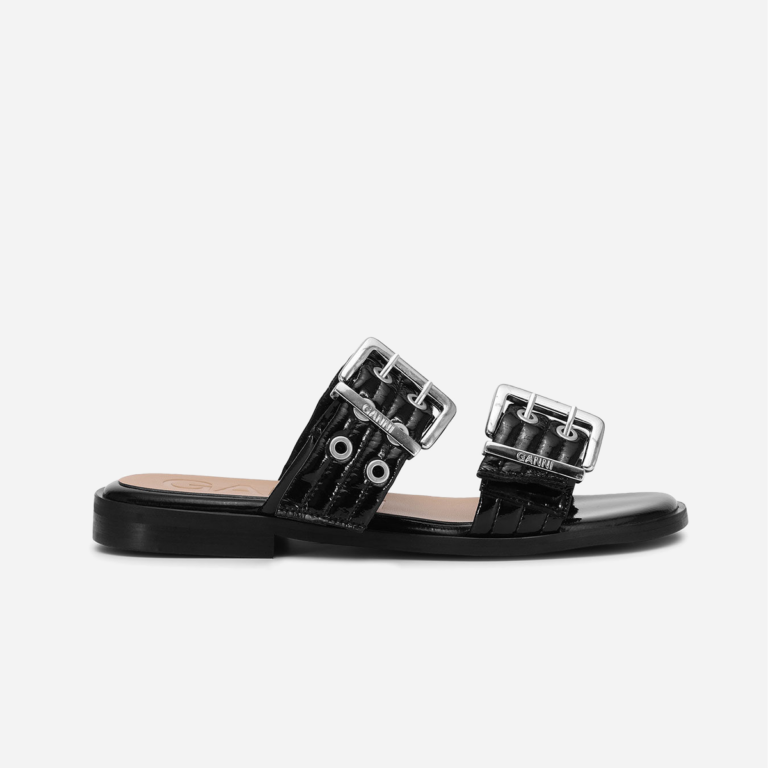 Feminine Buckle Two Strap Sandal Naplack - Black