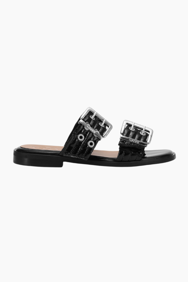 Feminine Buckle Two Strap Sandal Naplack S2664 - Black - GANNI - Sort 37