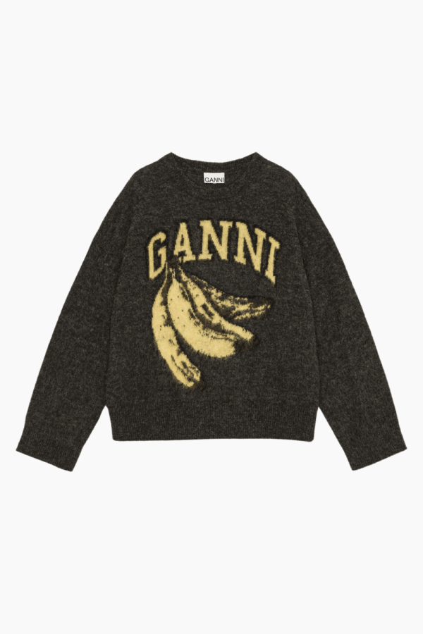 Fine Brushed Alpaca Banana Oversized O-neck K2516 - Phantom - GANNI - Grå XXS/XS