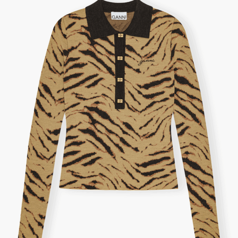 Fine Merino Jacquard Polo K2600 - Multicolour - GANNI - Stribet XS