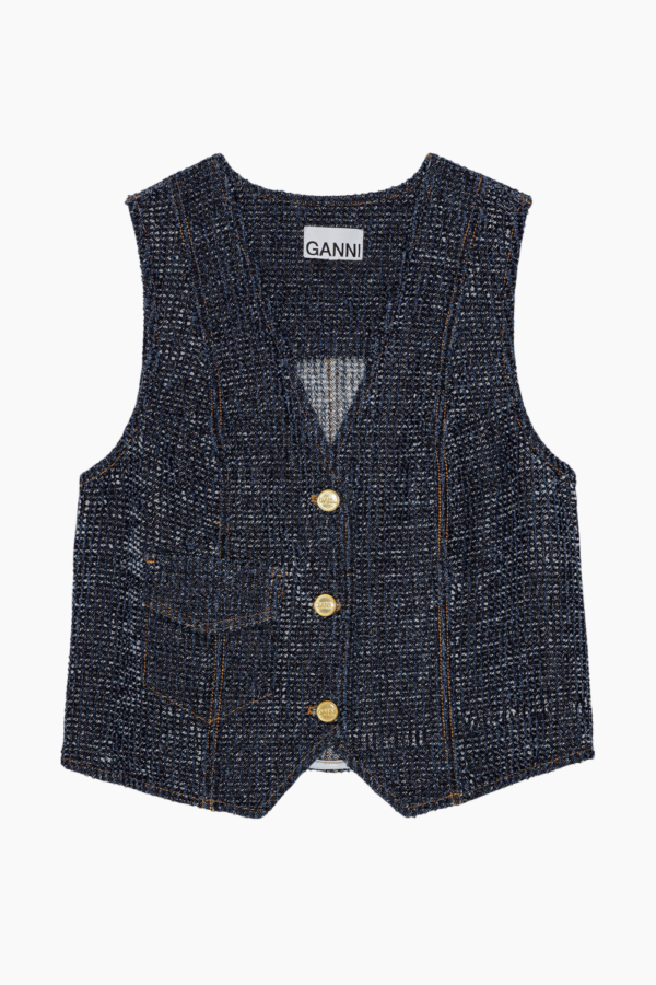 Fluffy Denim Waistcoat J1544 - Rinse - GANNI - Blå XS