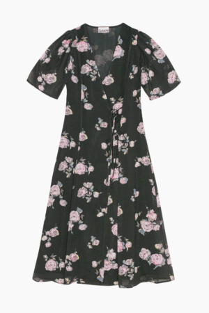Fluid Crepe Wrap Midi Dress F9504 - Climbing Ivy - GANNI - Blomstret M