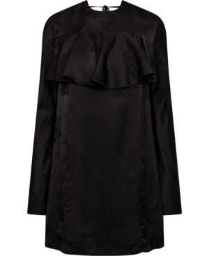 Fluid Satin Jacquard Mini Ruffle Dr