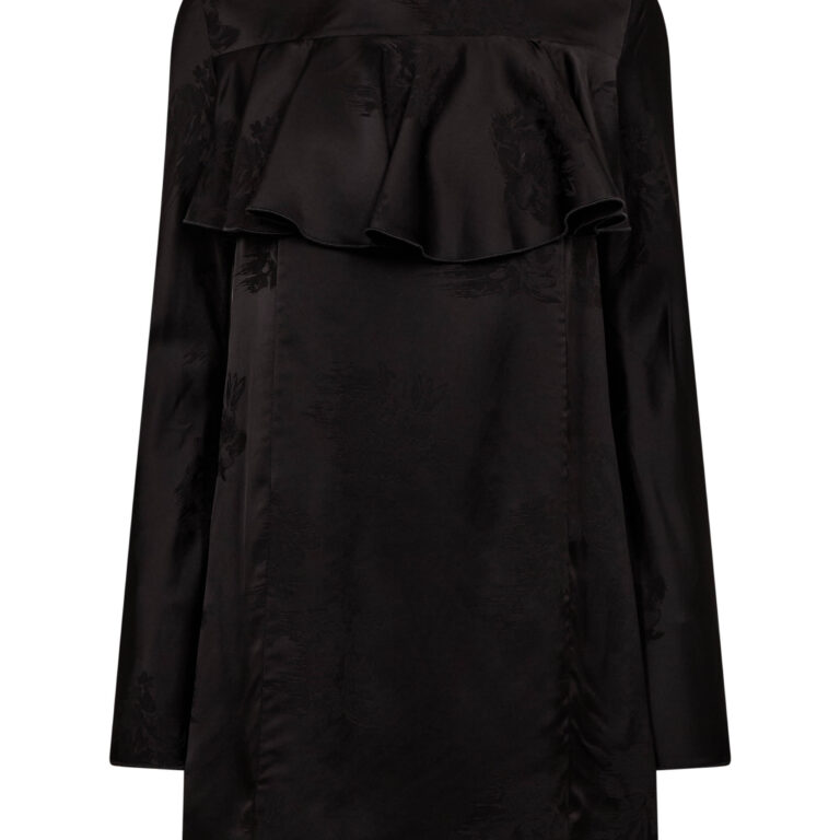 Fluid Satin Jacquard Mini Ruffle Dr