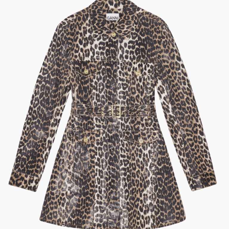 Foil Print Denim Dress J1605 - Leopard - GANNI - Leopard M