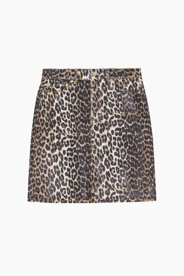 Foil Print Denim Skirt J1607 - Leopard - GANNI - Leopard XS