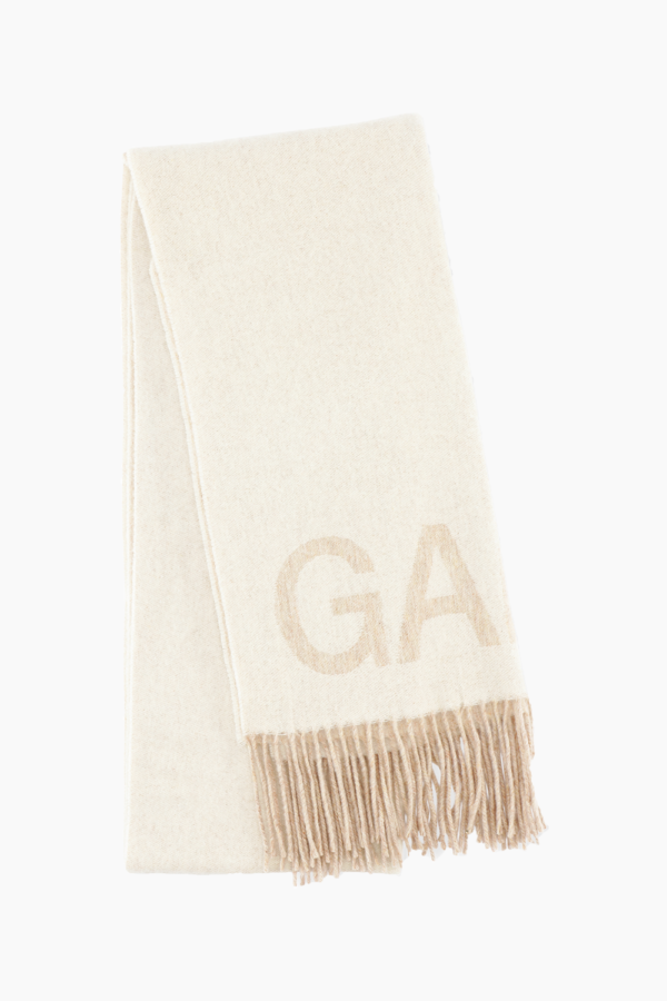 Fringed Wool Scarf A3909 - Egret - GANNI - Beige One Size