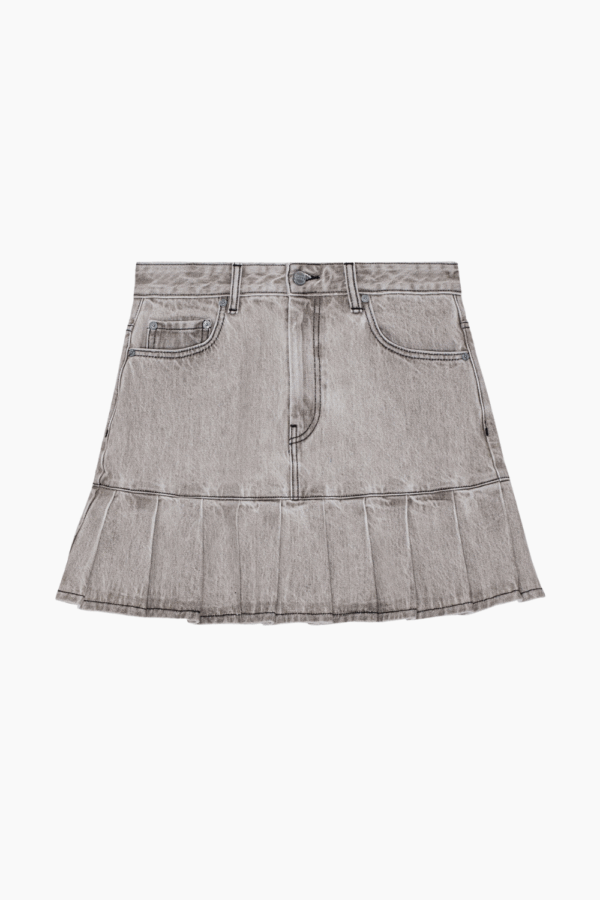 Future Denim Pleated Mini Skirt J1550 - Gray Quill - GANNI - Grå S