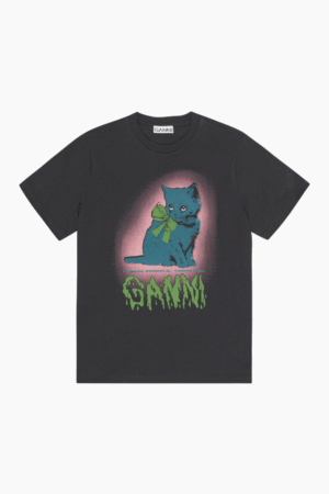 GANNI Basic Cotton Jersey Neon Kitty T-shirt T4340 Phantom XS T-shirt