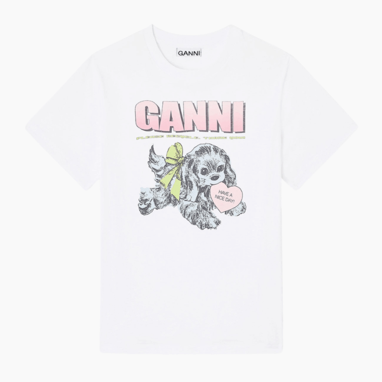 GANNI Basic Cotton Jersey Neon Puppy Hvid XL T-shirt