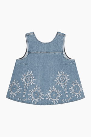 GANNI Broderie Anglaise Denim Top Light Blue Stone S Toppe