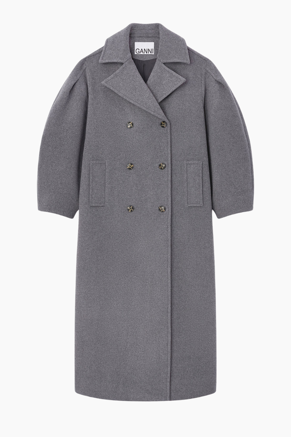 GANNI Peacoat Wool Long Coat W0929 Grå XS Frakker