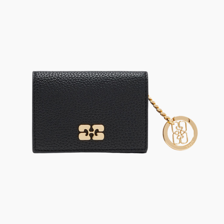 Ganni Bou Card Holder With Flap Grained A7304 - Black - GANNI - Sort One Size