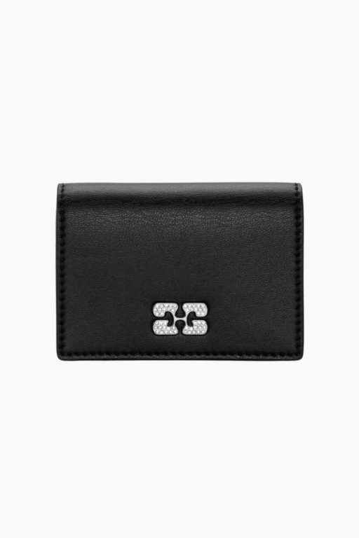Ganni Bou Flap Card Holder Strass A6395 - Black - GANNI