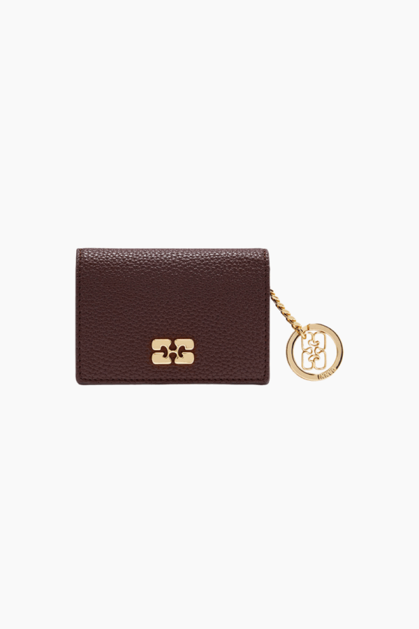 Ganni Card Holder With Flap Grained A7279 - Chicory Coffee - GANNI - Brun One Size