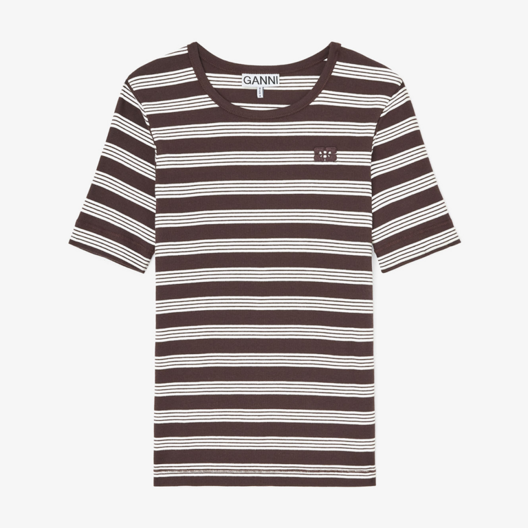 Ganni Rib Short Sleeve T-Shirt Stripe Mole