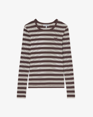Ganni Soft Cotton Rib Longsleeve Top Stripe Mole