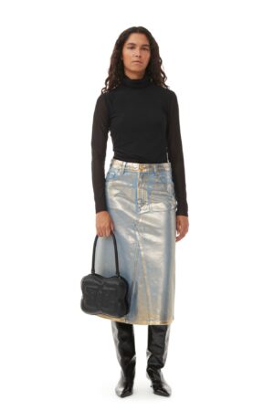 Gold Denim Midi Skirt
