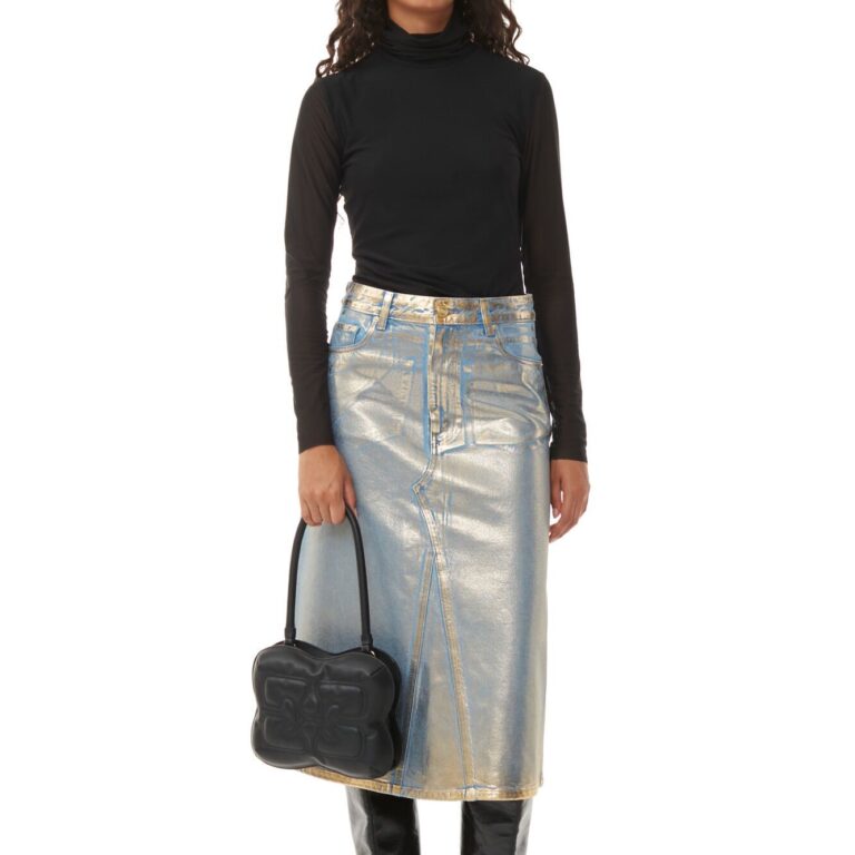 Gold Denim Midi Skirt