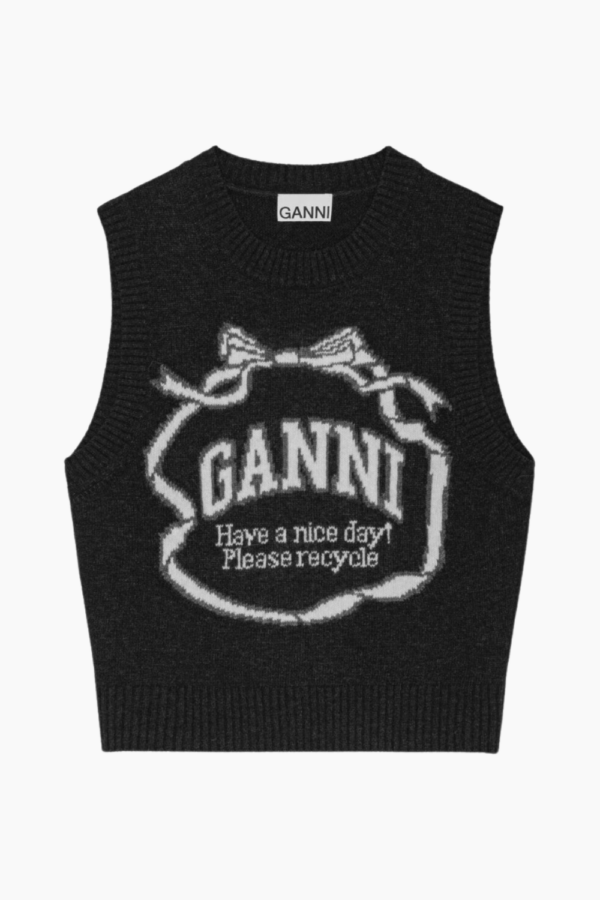 Graphic Wool Mix Bow Vest K2461 - Phantom - GANNI - Sort XS