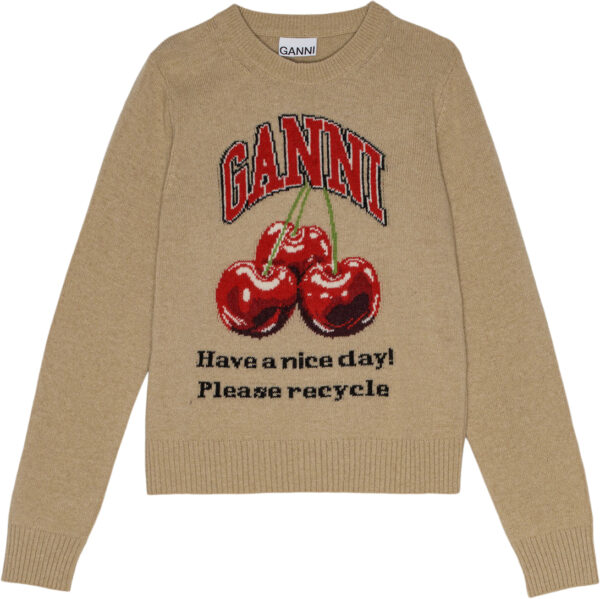 Graphic Wool Mix Cherry Crewneck