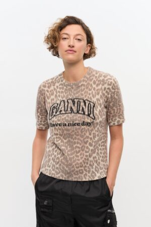 Graphic Wool Mix Printed Leopard T