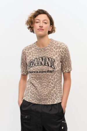 Graphic Wool Mix Printed Leopard T