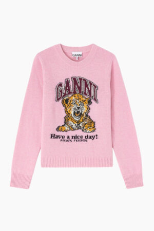 Graphic Wool Sweater A1070047 - Chalk Pink - GANNI - Pink M