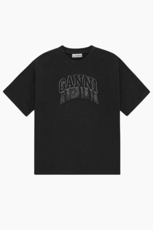 Heavy Cotton Drop Shoulder Fringe T-Shirt T4056 - Phantom - GANNI - Sort L