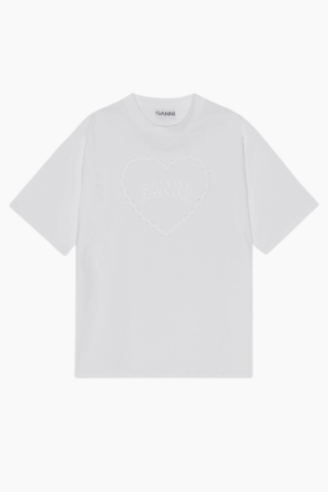 Heavy Cotton Drop Shoulder Heart T-Shirt T4033 - Bright White - GANNI - Hvid S