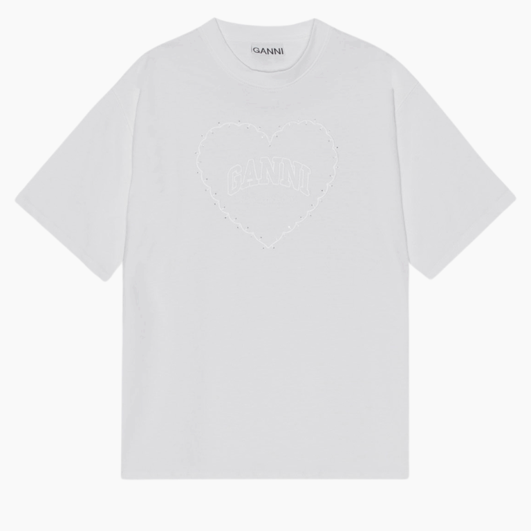 Heavy Cotton Drop Shoulder Heart T-Shirt T4033 - Bright White - GANNI - Hvid S