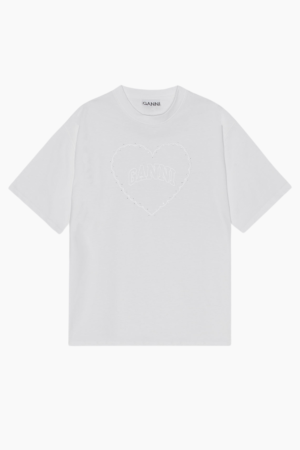 Heavy Cotton Drop Shoulder Heart T-Shirt T4033 - Bright White - GANNI - Hvid XS