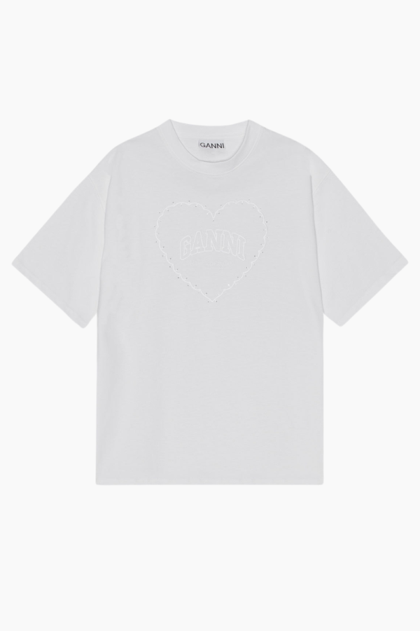 Heavy Cotton Drop Shoulder Heart T-Shirt T4033 - Bright White - GANNI - Hvid XS