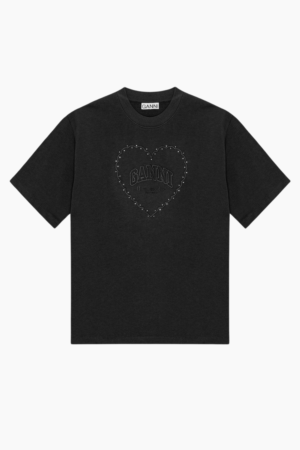 Heavy Cotton Drop Shoulder Heart T-Shirt T4057 - Phantom- GANNI - Sort XS