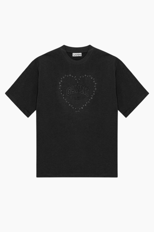 Heavy Cotton Drop Shoulder Heart T-Shirt T4057 - Phantom- GANNI - Sort XS