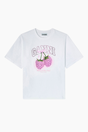 Heavy Cotton Jersey Raspberry T-shirt A1050140 - Bright White - GANNI - Hvid M