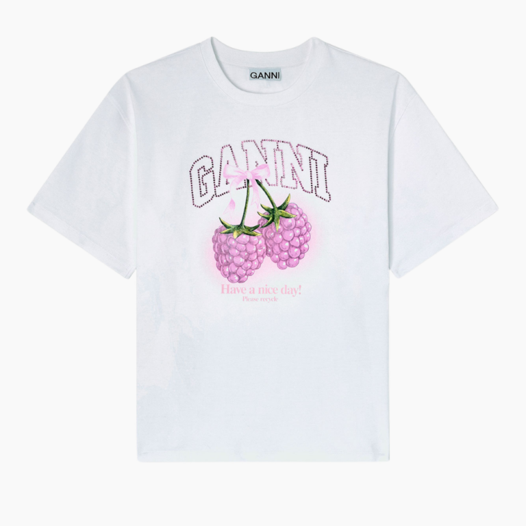 Heavy Cotton Jersey Raspberry T-shirt A1050140 - Bright White - GANNI - Hvid M