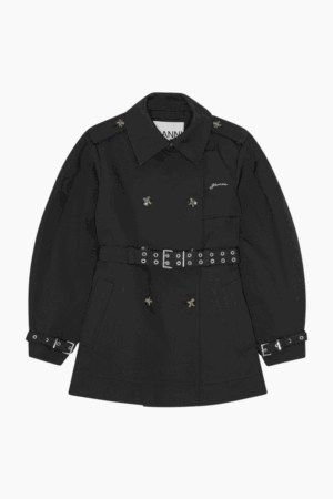 Heavy Twill Midi Trench Coat W0893 - Black - GANNI - Sort XS