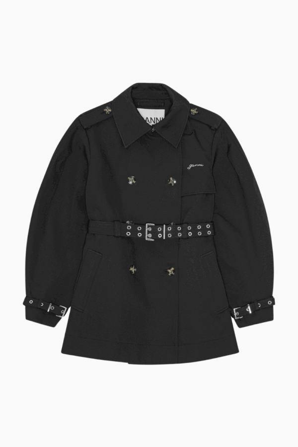 Heavy Twill Midi Trench Coat W0893 - Black - GANNI - Sort XS