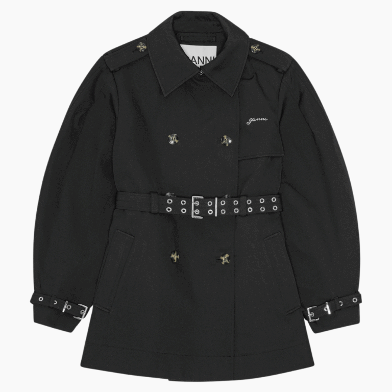 GANNI Heavy Twill Midi Trench Coat W0893 Black Coat