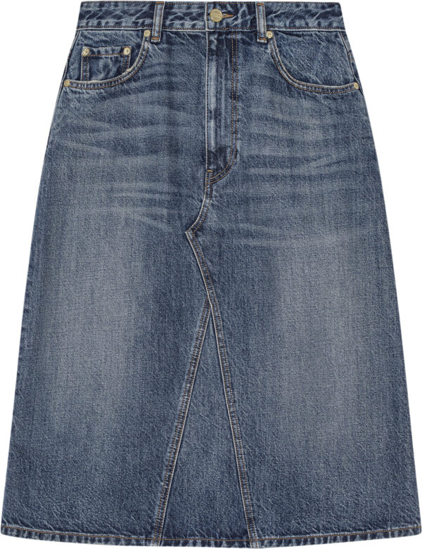 Heavy Washed Denim Midi Skirt