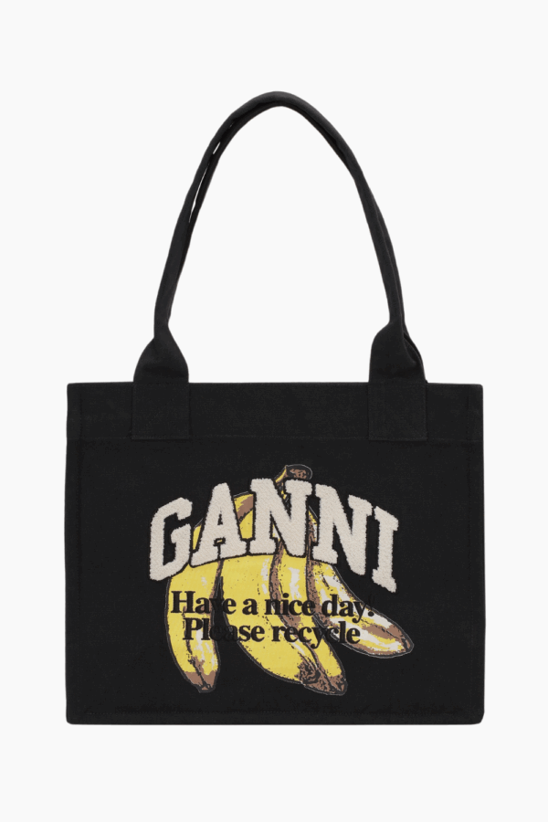 Large Easy Shopper Pocket Banana Print A6897 - Black - GANNI - Sort One Size