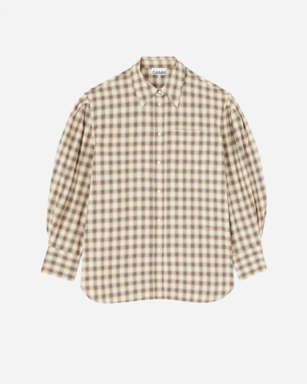 Light Check Flannel Pleated Sleeve Shirt