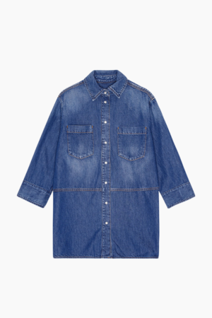 Light Denim Oversize Shirt J1489 - Mid Blue Vintage - GANNI - Blå XXS/XS