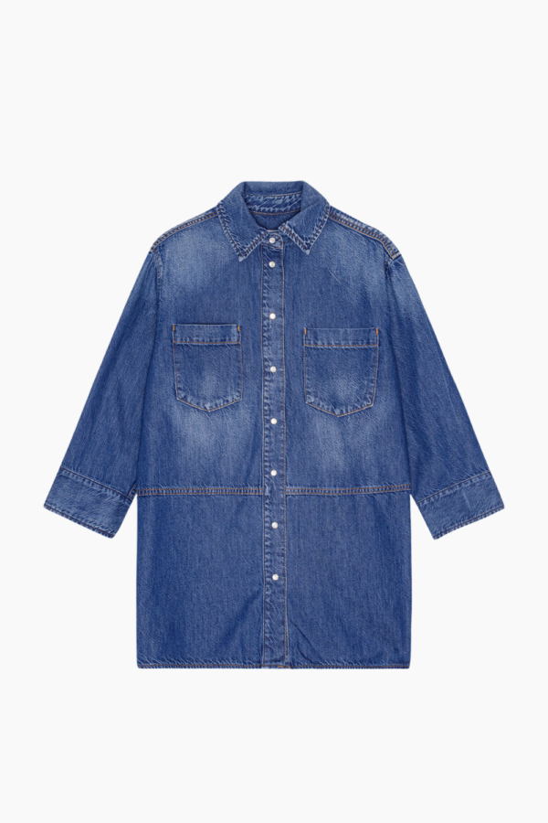 Light Denim Oversize Shirt J1489 - Mid Blue Vintage - GANNI - Blå XXS/XS