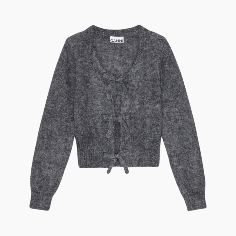 Light Mohair Tie String Cardigan K2411 - Paloma Melange - GANNI - Grå S