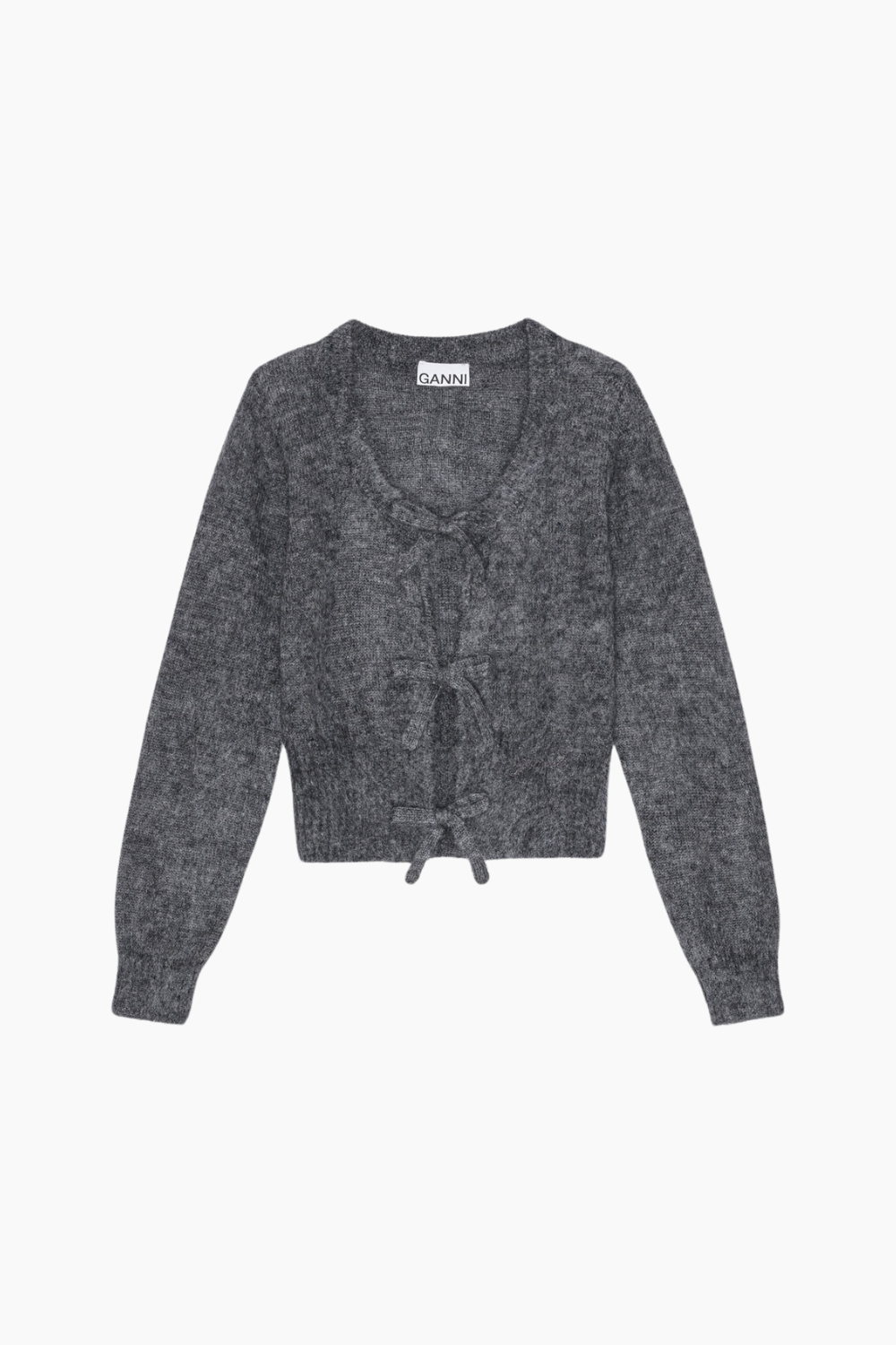 Light Mohair Tie String Cardigan K2411 - Paloma Melange - GANNI - Grå S