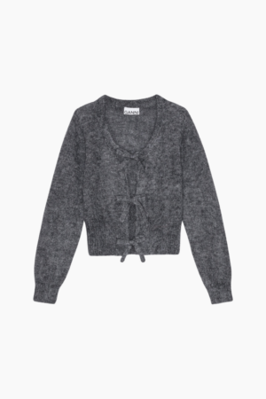 Light Mohair Tie String Cardigan K2411 - Paloma Melange - GANNI - Grå XS