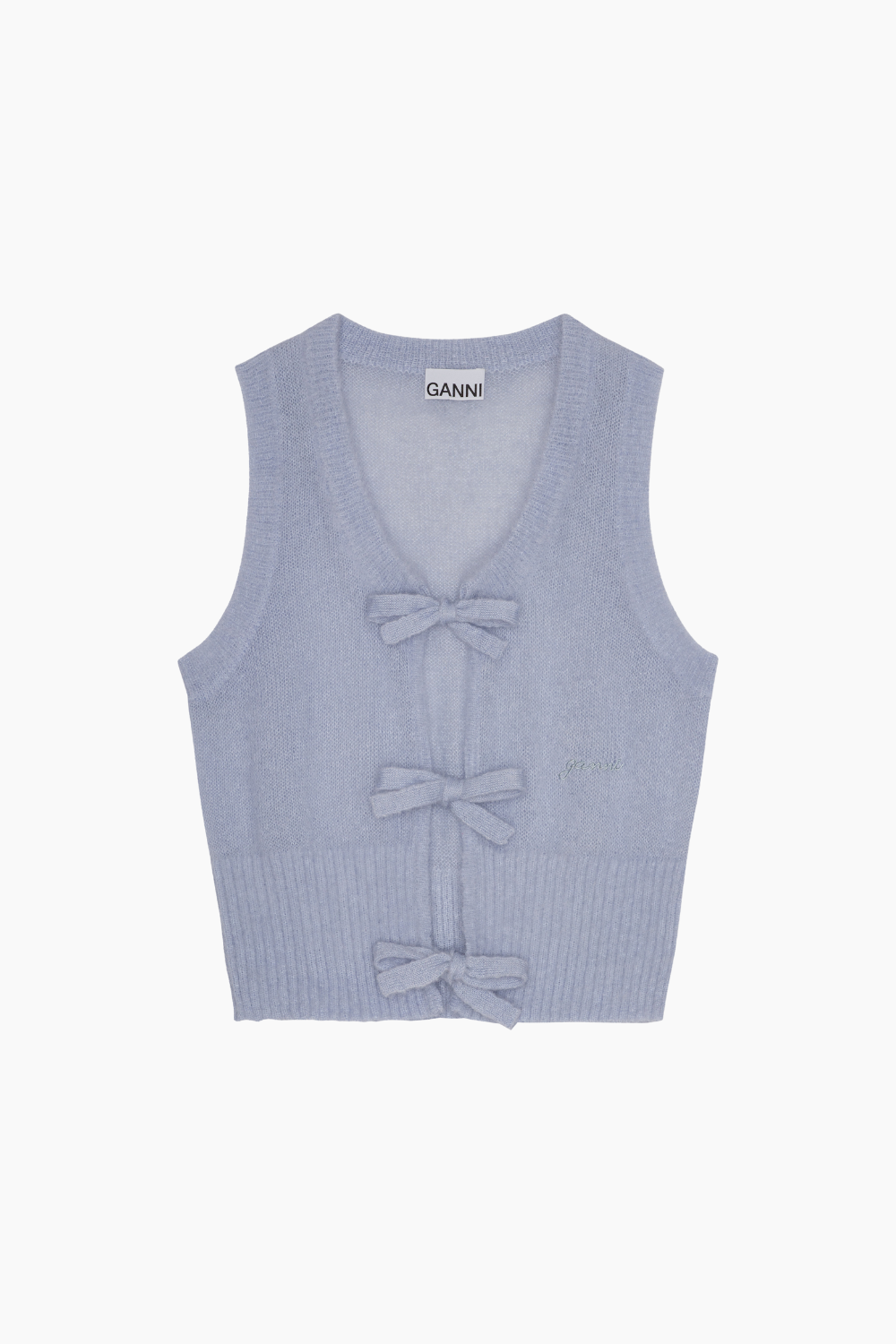 Light Mohair Tie String Vest K2307 - Heather - GANNI - Blå S