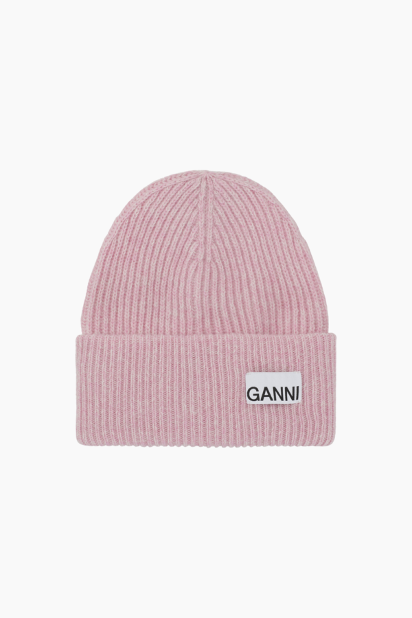 Light Structured Rib Knit Beanie A5019 - Mauve Chalk - GANNI - Lyserød One Size